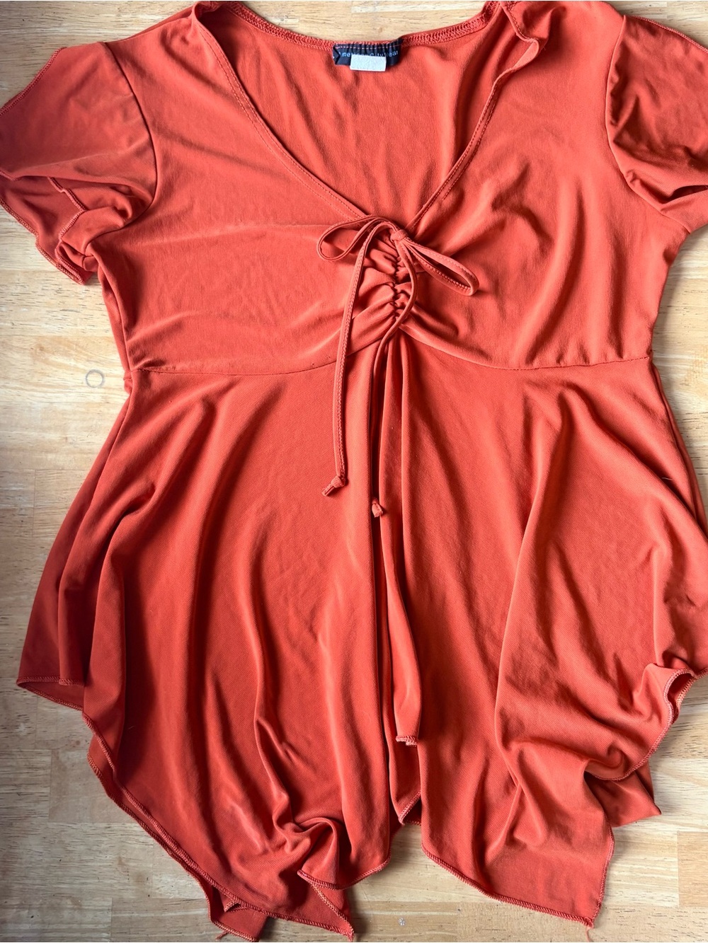 *VINTAGE* Y2K American City Wear Burnt Orange Tie-Front Short Sleeve Top